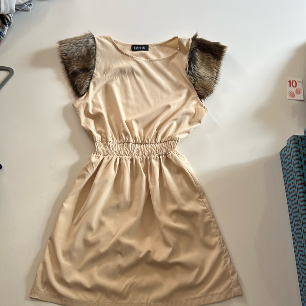 Mini Dress with Faux Fur Cap Sleeves